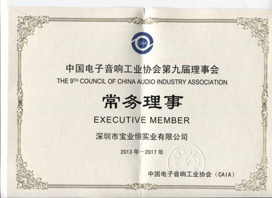 宝业恒获聘常务理事证书